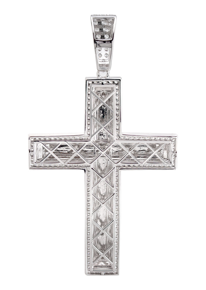 Silver Pendant - White Gold Cross Pendant | Appx 8.2 Grams