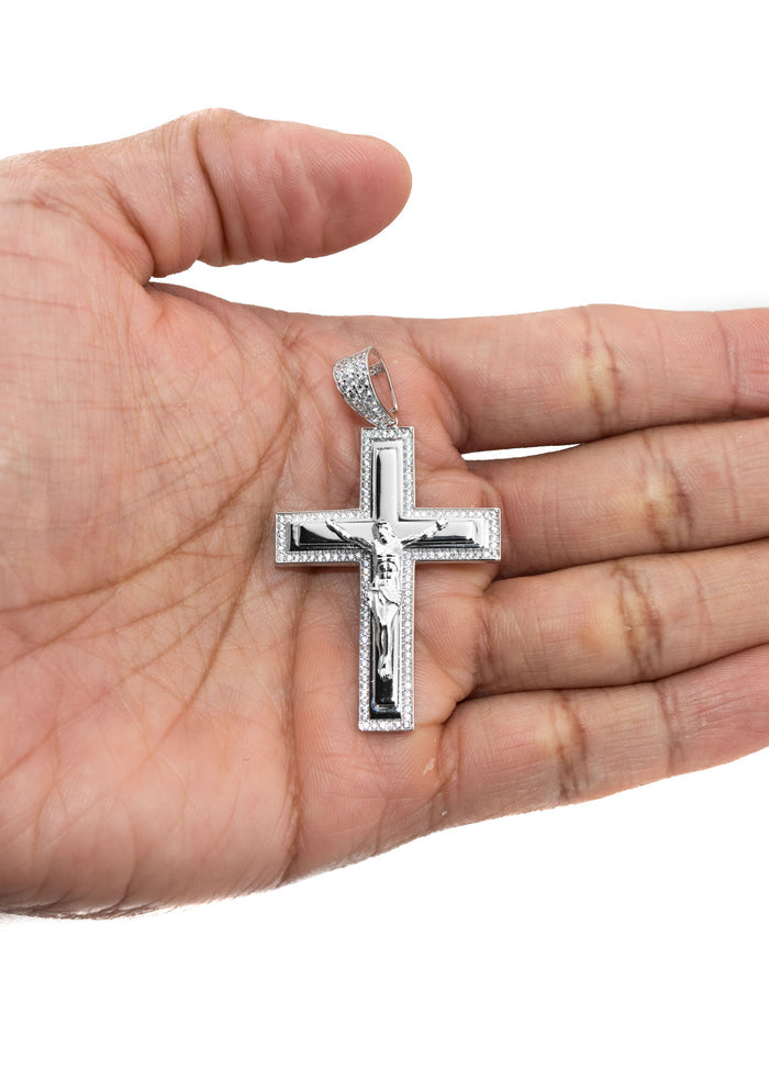 Silver Pendant - White Gold Cross Pendant | Appx 8.2 Grams