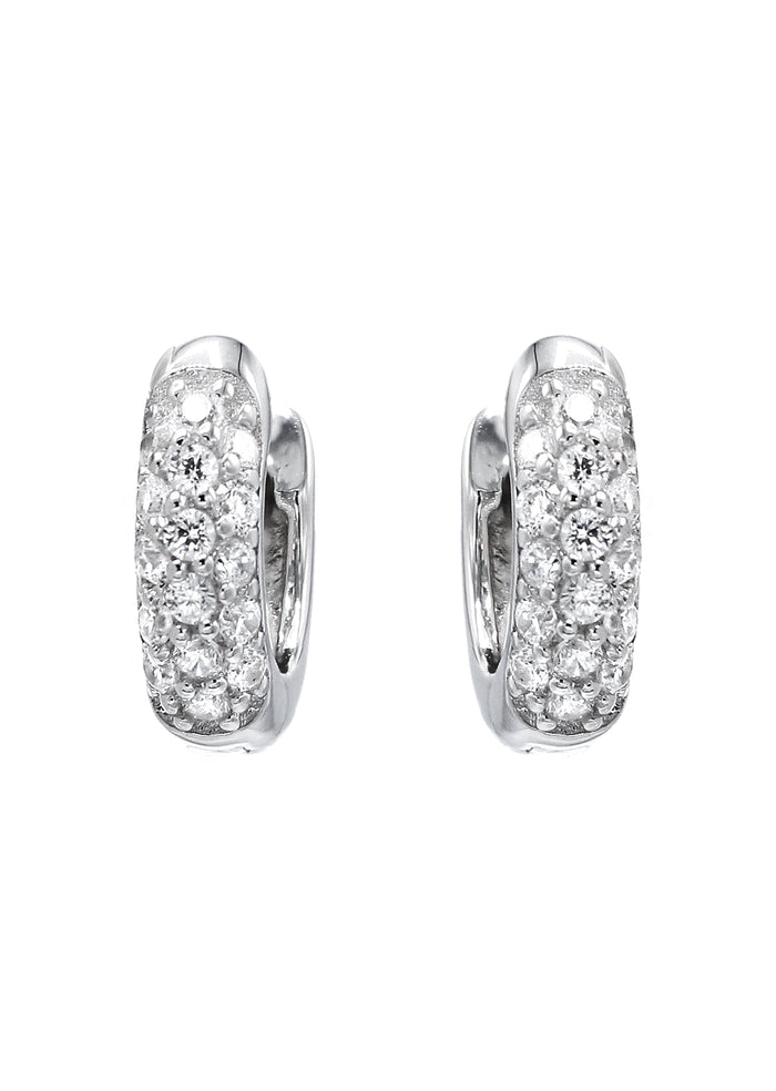Silver Round Clear CZ Hoop Earrings | Appx. 2.3 Grams