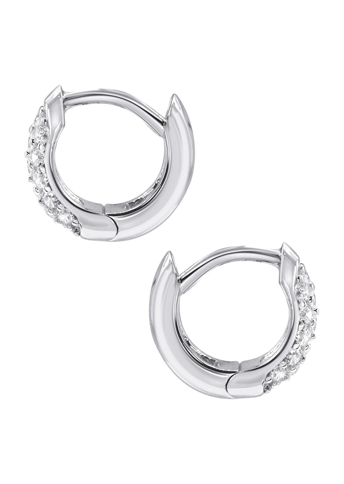 Silver Round Clear CZ Hoop Earrings | Appx. 2.3 Grams