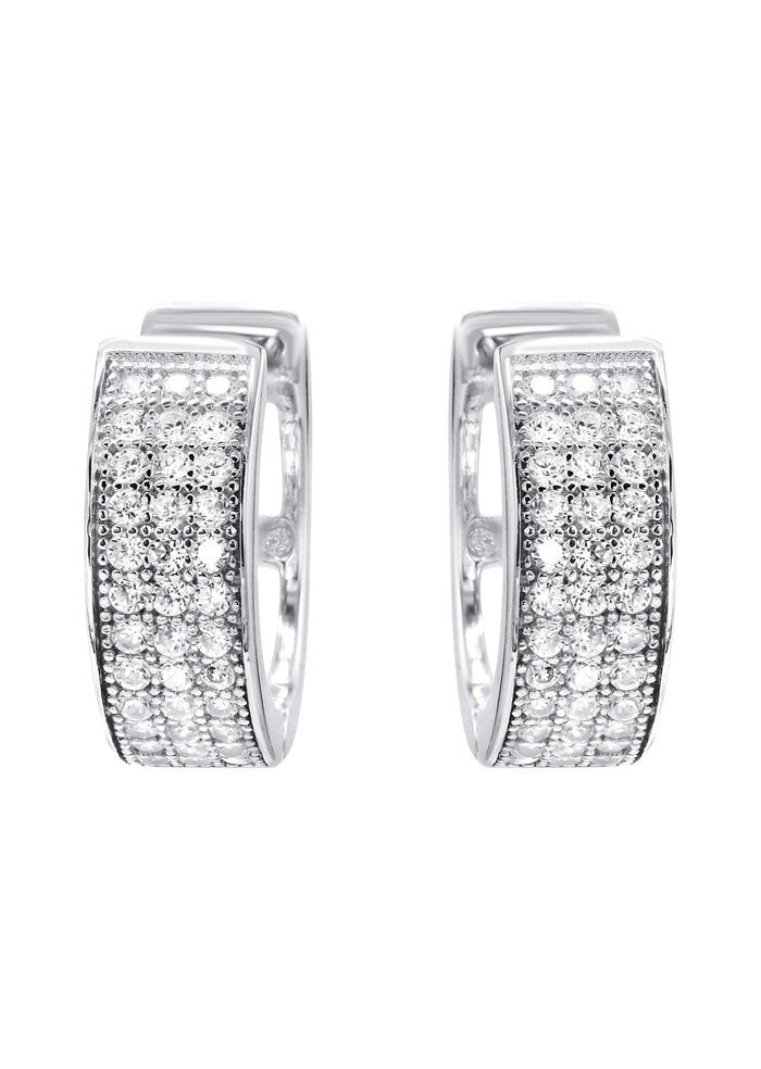Silver Round Clear CZ Hoop Earrings | Appx. 3 Grams
