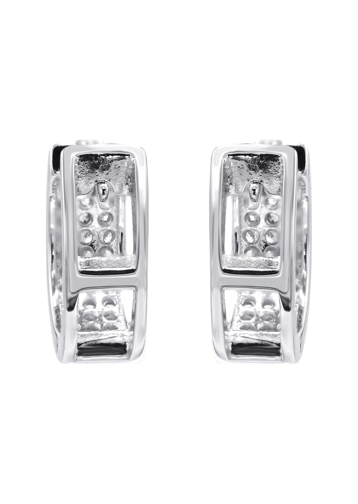 Silver Round Clear CZ Hoop Earrings | Appx. 3 Grams
