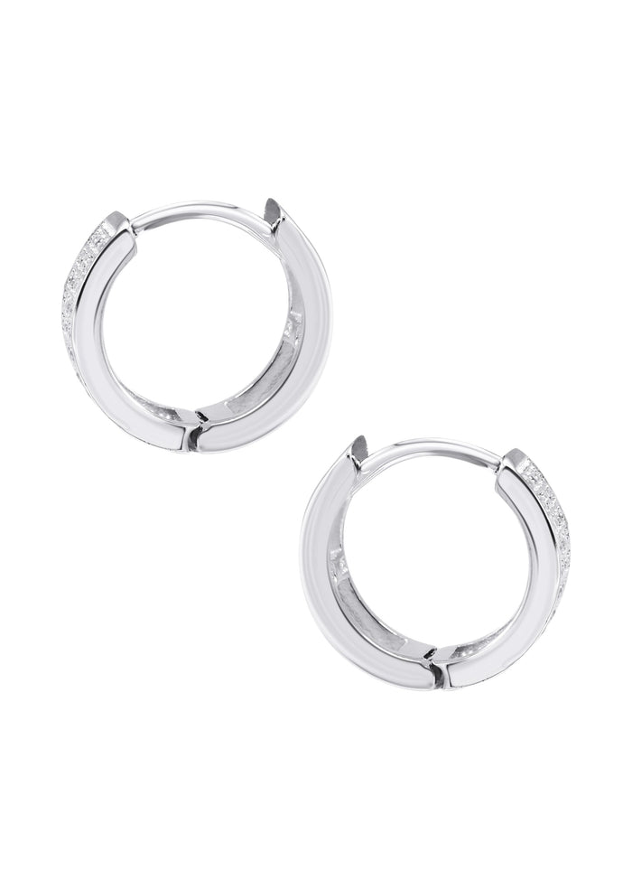 Silver Round Clear CZ Hoop Earrings | Appx. 3 Grams