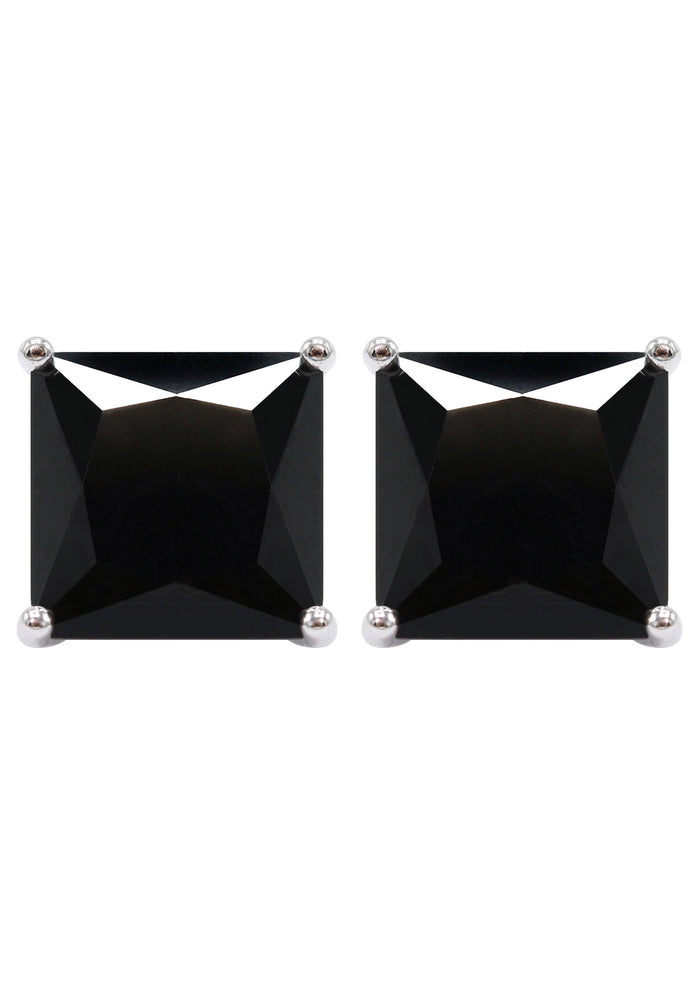 Silver Square Black CZ Stud Earrings | 8 MM | Appx. 2.5 Grams