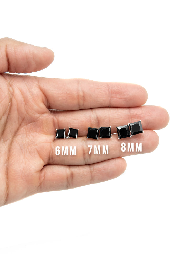Silver Square Black CZ Stud Earrings | 8 MM | Appx. 2.5 Grams