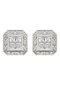 Silver Square Halo Clear CZ Stud Earrings | Appx. 5 Grams