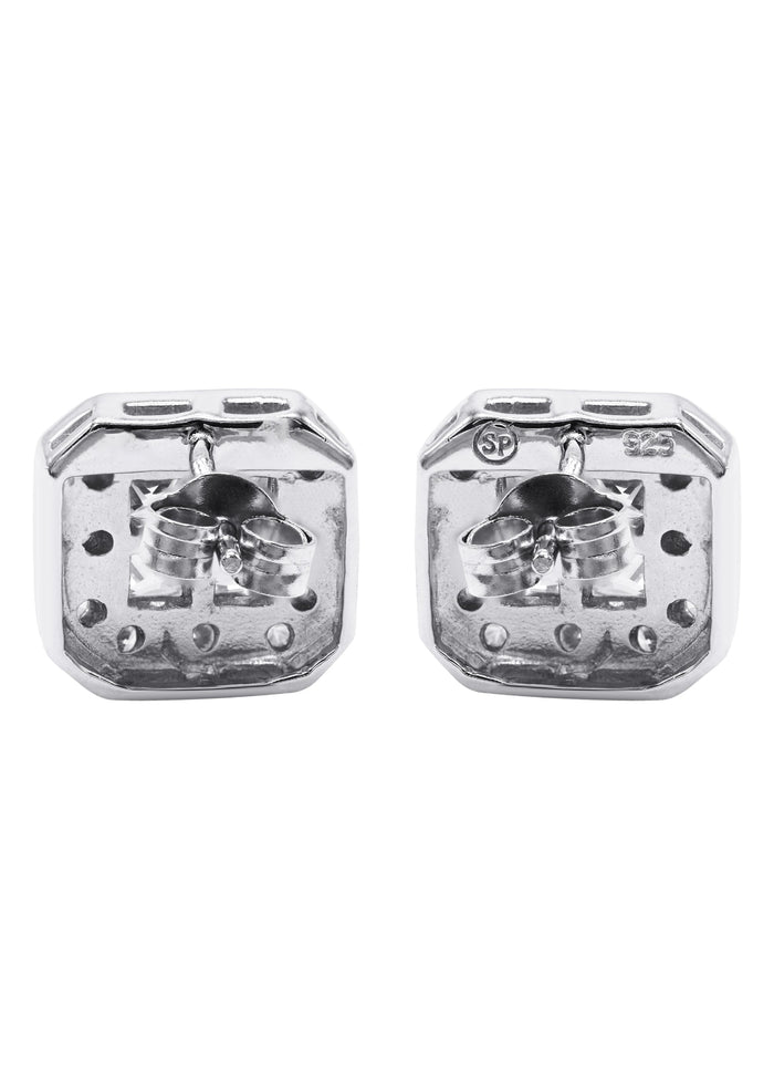 Silver Square Halo Clear CZ Stud Earrings | Appx. 5 Grams