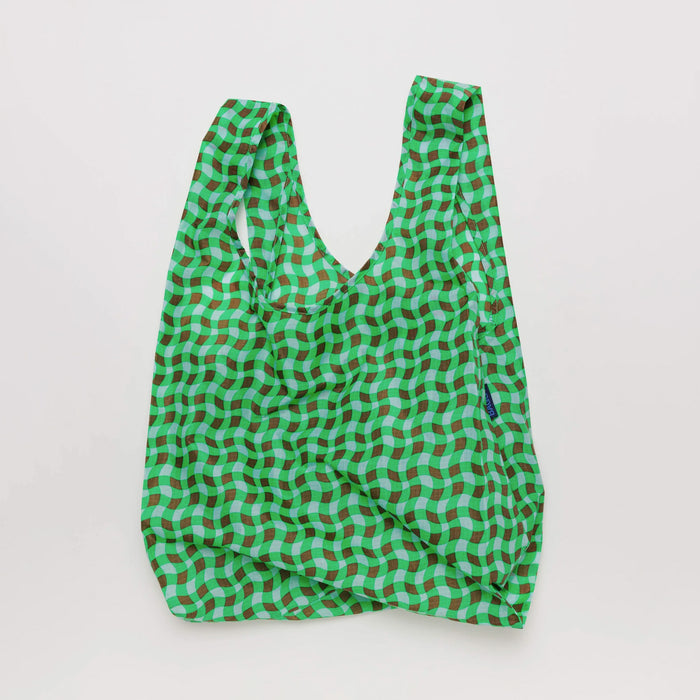 STANDARD REUSABLE BAG WAVY GINGHAM GREEN — by Baggu