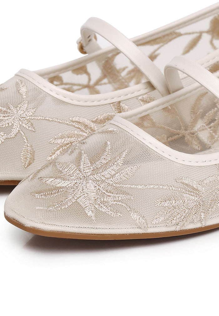 Suki Embroidered Mesh Ballerina (Beige)