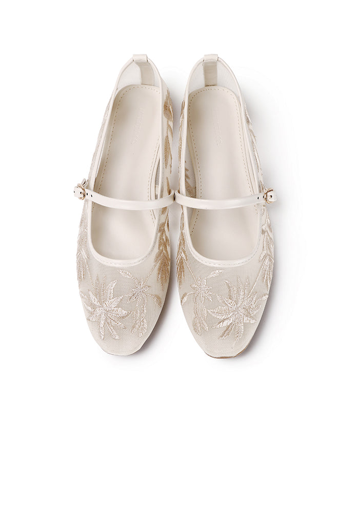 Suki Embroidered Mesh Ballerina (Beige)