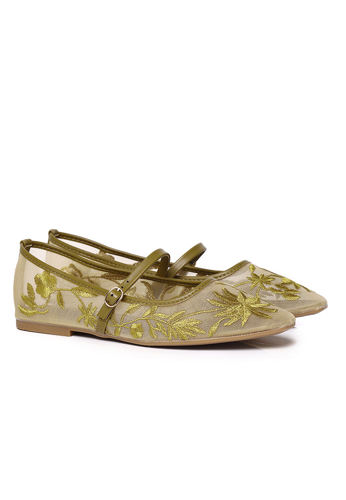 Suki Embroidered Mesh Ballerina (Olive)