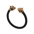 Tiger Bracelet Gold Finish  in Braided Black Leather