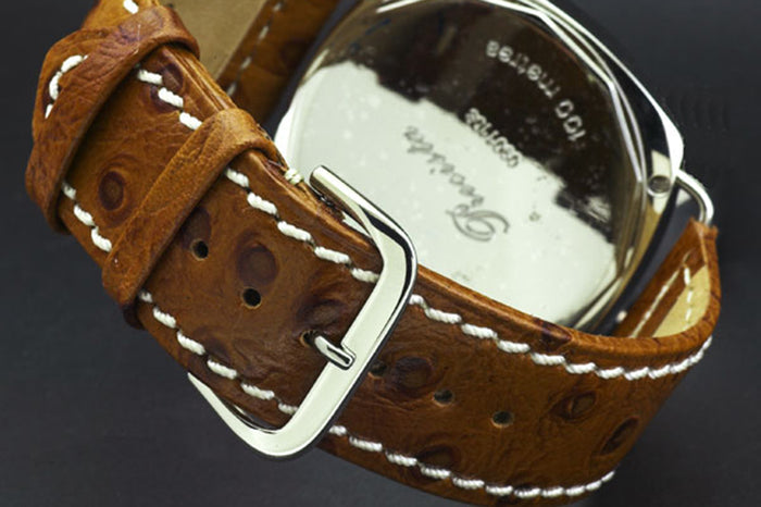 TIMEFACTORS CALF LEATHER OSTRICH GRAIN
