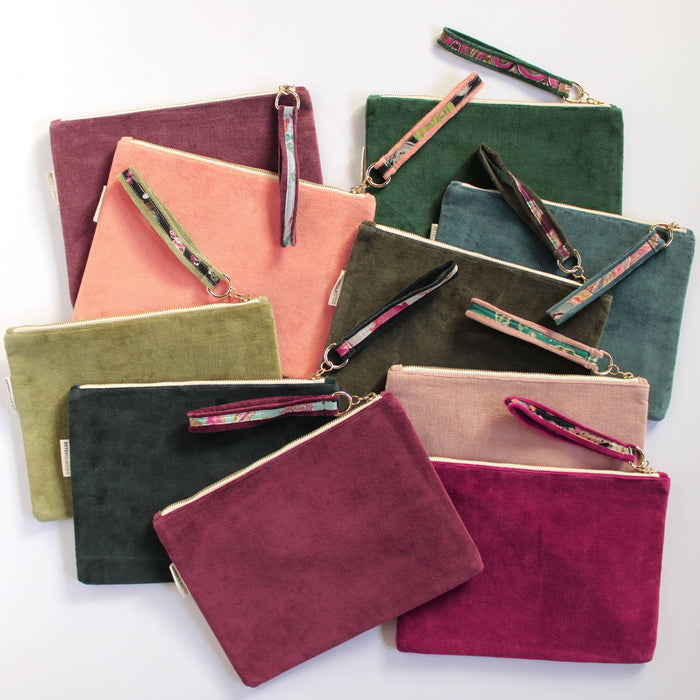 Velvet Pouch- Teal & Chickadees