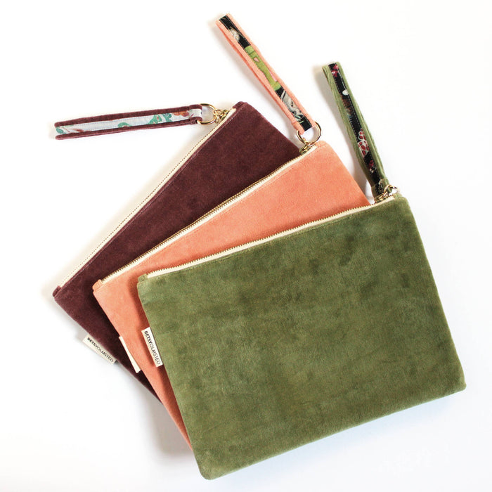 Velvet Pouch- Teal & Chickadees