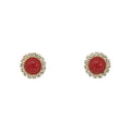 Venere Stud Earrings with coral cabochon, crystal frame and gold-tone finish