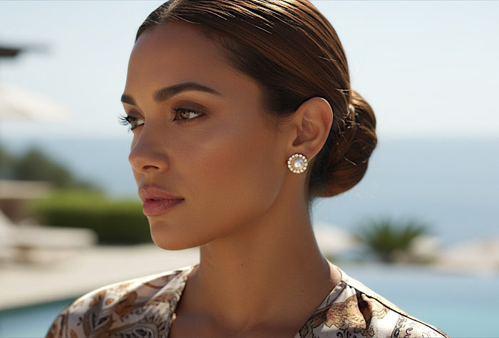 Venere Stud Earrings with pearl-effect cabochon and crystal embellishments