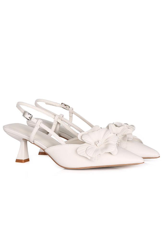 Veronica Floral Heels (White)