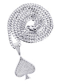 White Gold Plated Cuban Link Chain & Ace of Spades Pendant | Appx. 15.9 Grams