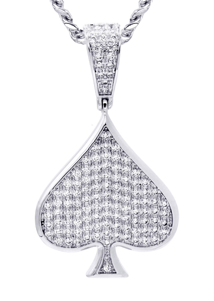 White Gold Plated Cuban Link Chain & Ace of Spades Pendant | Appx. 15.9 Grams