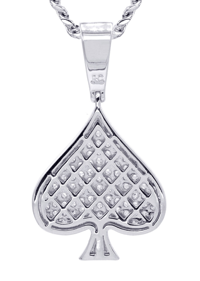 White Gold Plated Cuban Link Chain & Ace of Spades Pendant | Appx. 15.9 Grams