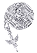 White Gold Plated Cuban Link Chain & Angel Pendant | Appx. 14.2 Grams