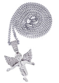 White Gold Plated Cuban Link Chain & Angel Pendant | Appx. 14.2 Grams