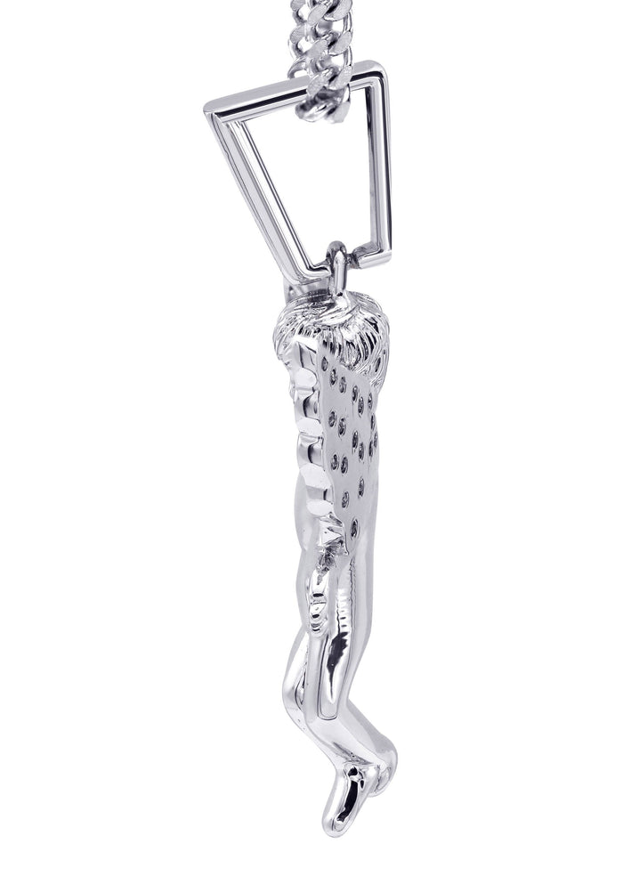 White Gold Plated Cuban Link Chain & Angel Pendant | Appx. 14.2 Grams
