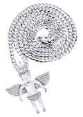 White Gold Plated Cuban Link Chain & Angel Pendant | Appx. 16.3 Grams