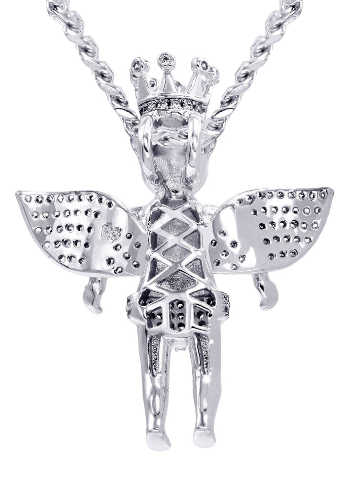 White Gold Plated Cuban Link Chain & Angel Pendant | Appx. 16.3 Grams