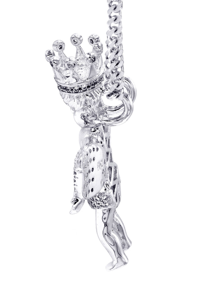 White Gold Plated Cuban Link Chain & Angel Pendant | Appx. 16.3 Grams