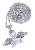 White Gold Plated Cuban Link Chain & Angel Pendant | Appx. 19.4 Grams