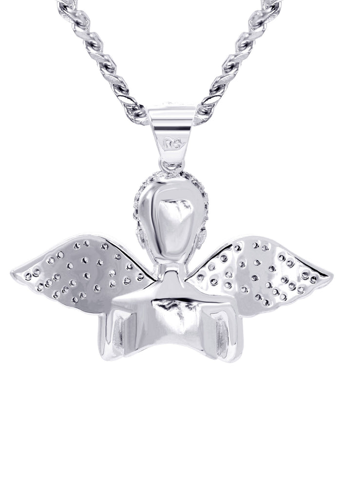 White Gold Plated Cuban Link Chain & Angel Pendant | Appx. 19.4 Grams