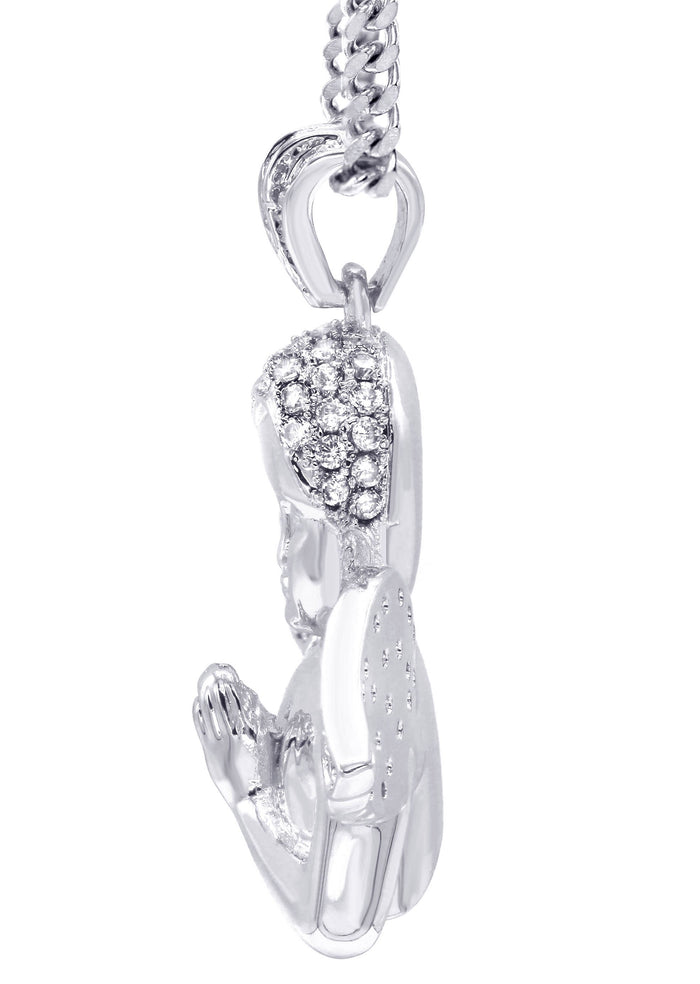 White Gold Plated Cuban Link Chain & Angel Pendant | Appx. 19.4 Grams