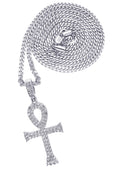 White Gold Plated Cuban Link Chain & Ankh Pendant | Appx. 15.1 Grams