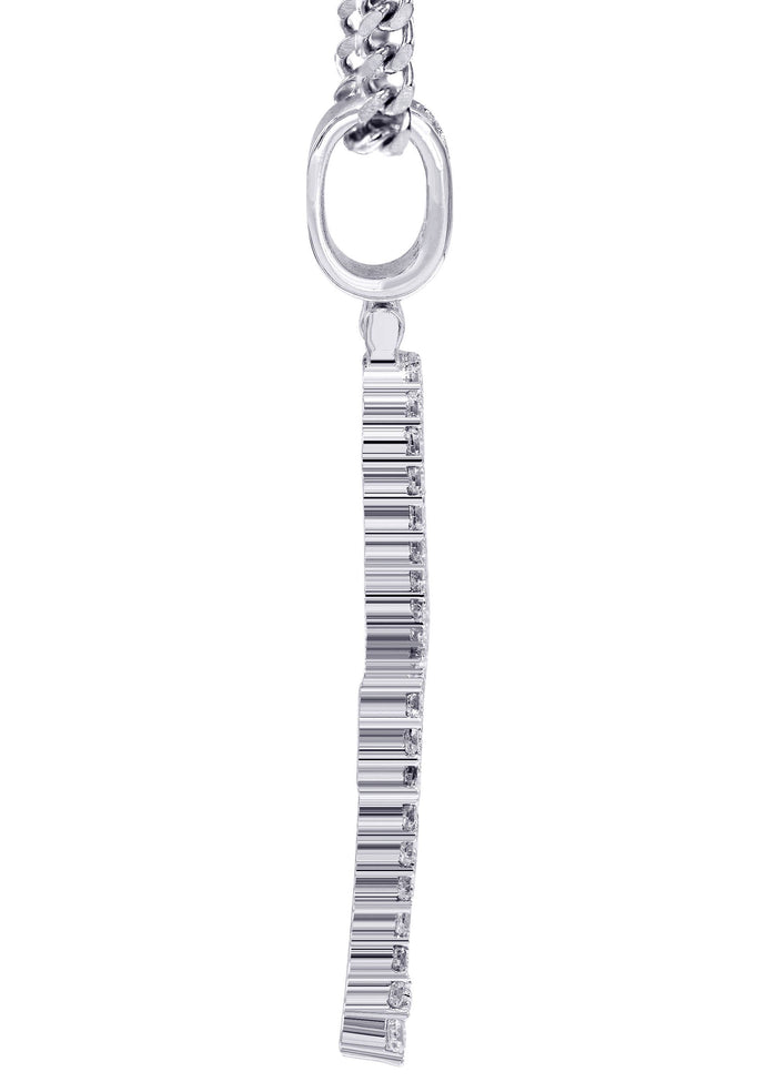 White Gold Plated Cuban Link Chain & Ankh Pendant | Appx. 15.1 Grams