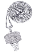 White Gold Plated Cuban Link Chain & Basketball Pendant | Appx. 27.3 Grams
