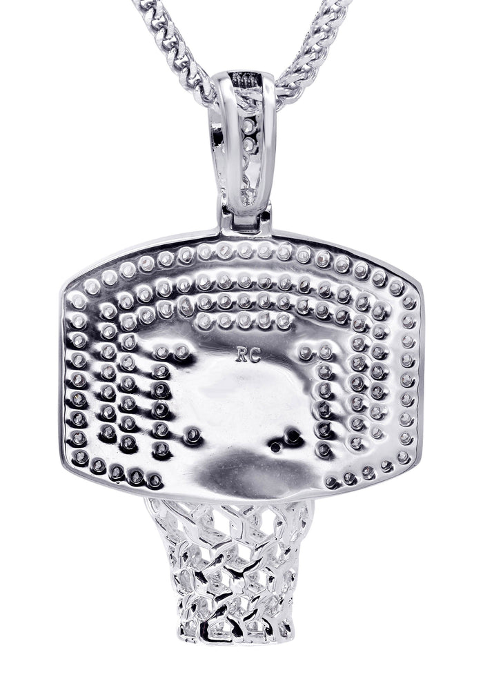 White Gold Plated Cuban Link Chain & Basketball Pendant | Appx. 27.3 Grams