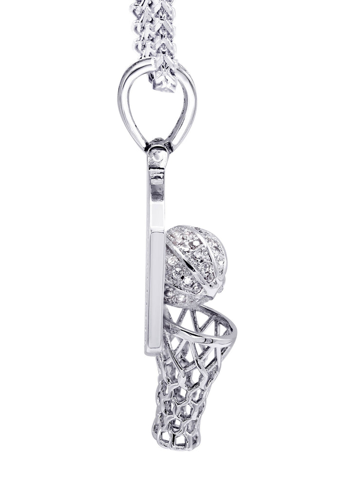 White Gold Plated Cuban Link Chain & Basketball Pendant | Appx. 27.3 Grams