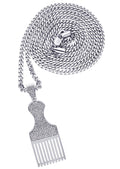 White Gold Plated Cuban Link Chain & Comb Pendant | Appx. 18 Grams