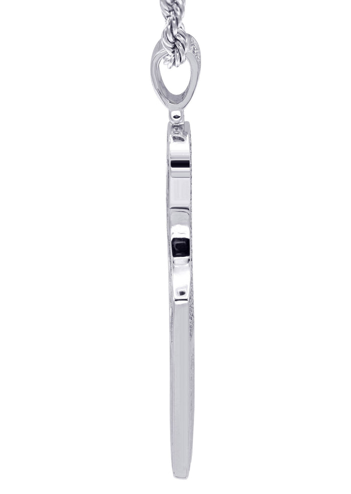 White Gold Plated Cuban Link Chain & Comb Pendant | Appx. 18 Grams