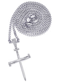 White Gold Plated Cuban Link Chain & Cross Pendant | Appx. 14.5 Grams