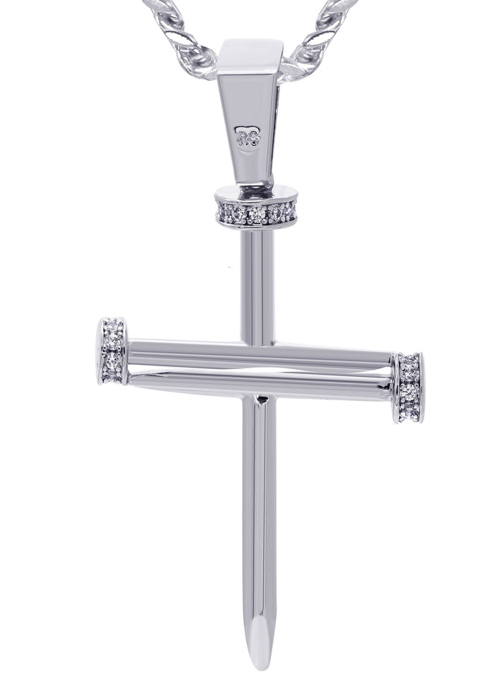 White Gold Plated Cuban Link Chain & Cross Pendant | Appx. 14.5 Grams