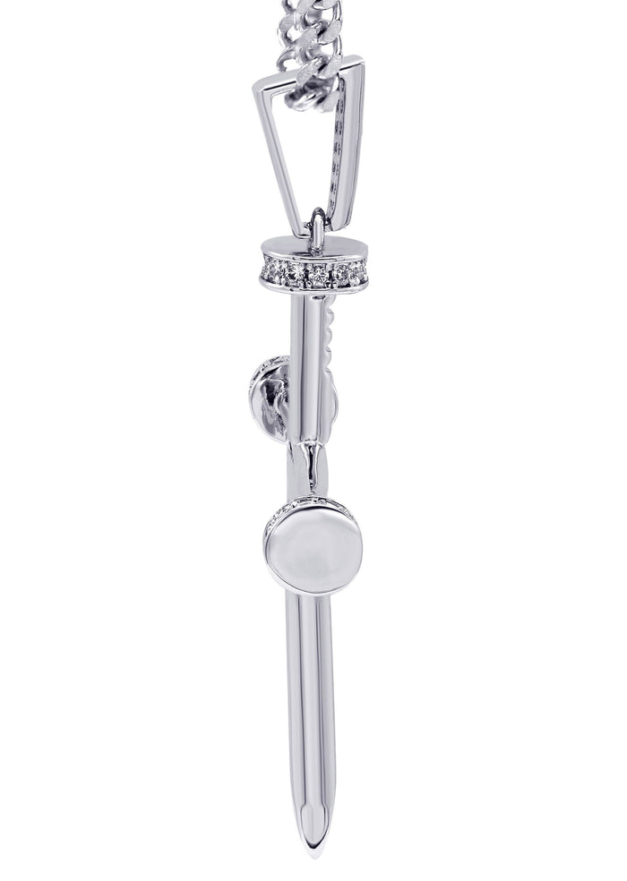 White Gold Plated Cuban Link Chain & Cross Pendant | Appx. 14.5 Grams