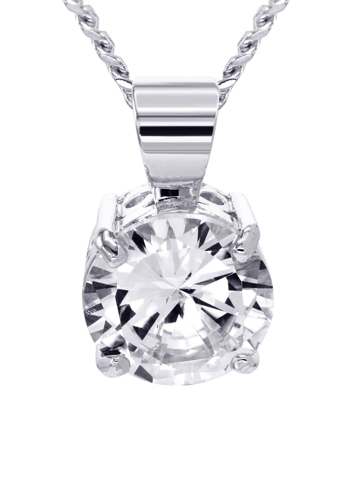 White Gold Plated Cuban Link Chain & Cubic Zirconia Pendant | Appx. 16.3 Grams
