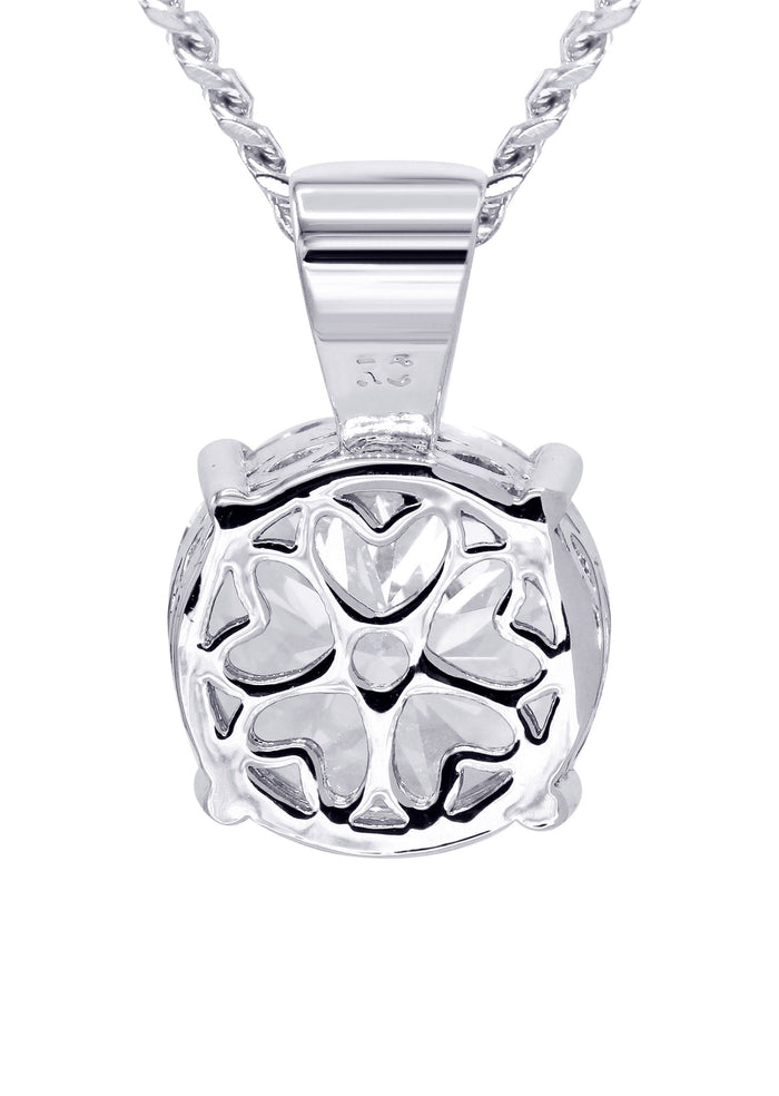 White Gold Plated Cuban Link Chain & Cubic Zirconia Pendant | Appx. 16.3 Grams