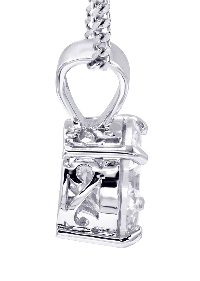 White Gold Plated Cuban Link Chain & Cubic Zirconia Pendant | Appx. 16.3 Grams