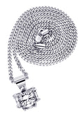 White Gold Plated Cuban Link Chain & Cubic Zirconia Pendant | Appx. 19 Grams