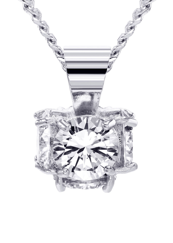White Gold Plated Cuban Link Chain & Cubic Zirconia Pendant | Appx. 19 Grams