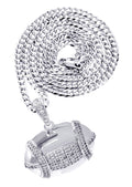 White Gold Plated Cuban Link Chain & Football Pendant | Appx. 15.3 Grams